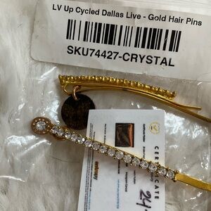 Gold Hair Pins with Crystal Accents LV Upcycled